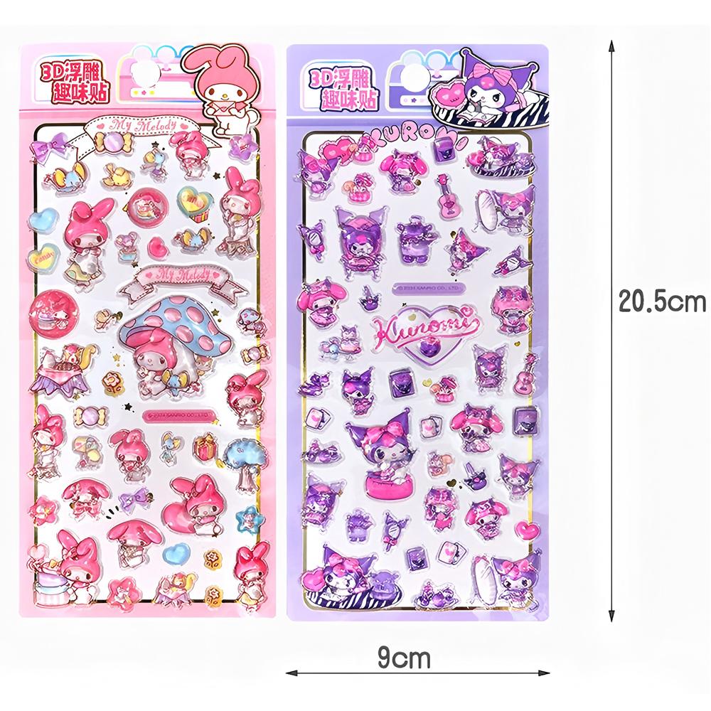 Cute Sanrio 3D Crystal Stickers Aesthetic Cartoon Decoration Decals Pochacco Cinnamoroll My Melody Kuromi Relief Sticker
