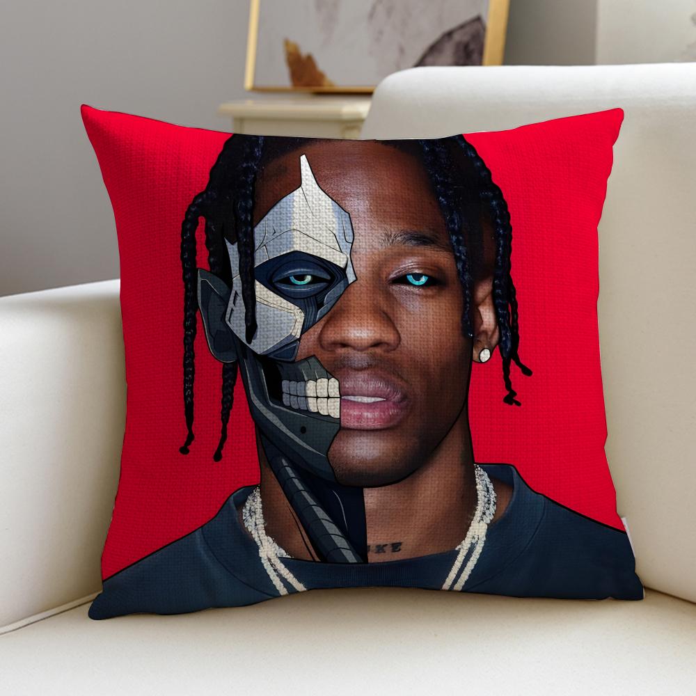 HipHop TTravis ScottS Cushion Cover Breathable and skinfriendly linen pillowcase square removable and washable cushion