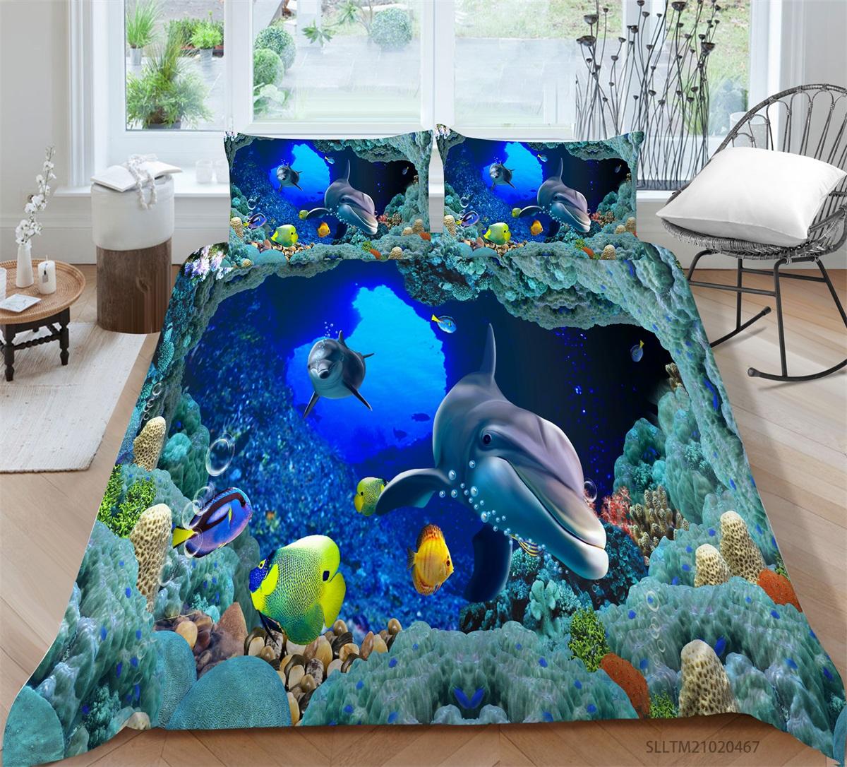 

Постельное белье с 3D принтом морских животных, односпальная двуспальная кровать, полноразмерная наволочка и пододеяльник, 2 или 3 ткани из микрофибры, удобное украшение для дома EU Single 135x200cm