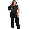 Übergröße Damen Asymmetrischer Jumpsuit mit Puffärmeln Gürtel Hoher Bund Weiter Bein Einfarbiger Romper