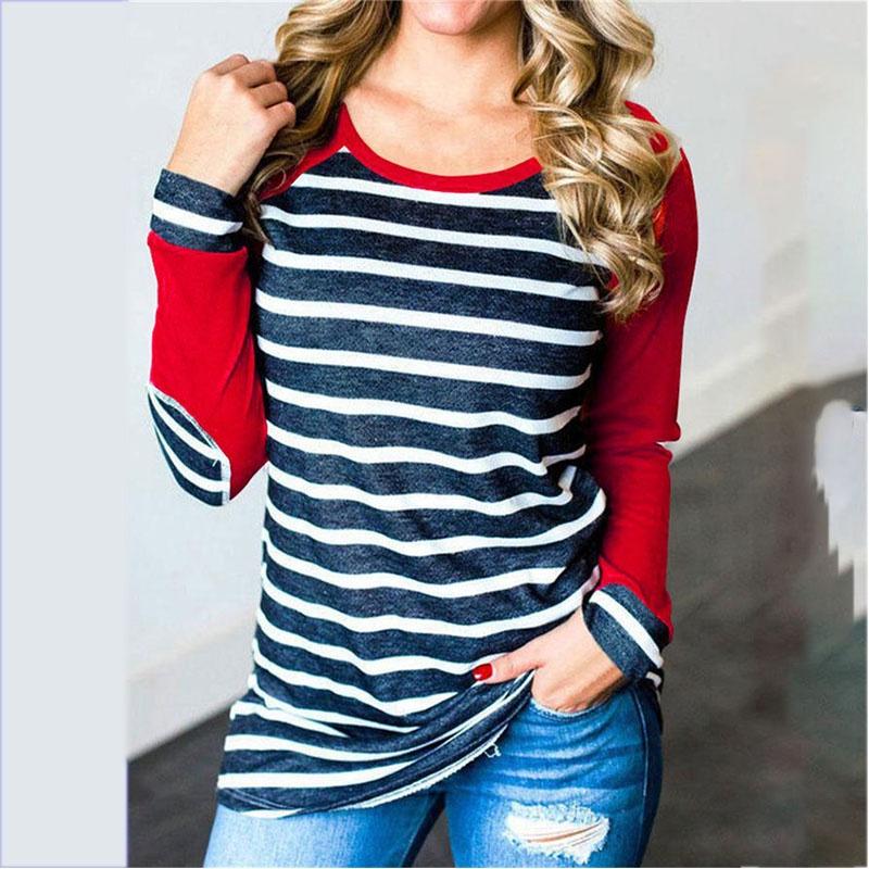 Striped Autumn New Stitching Round Neck Longsleeved Tshirt Bottoming Shirt