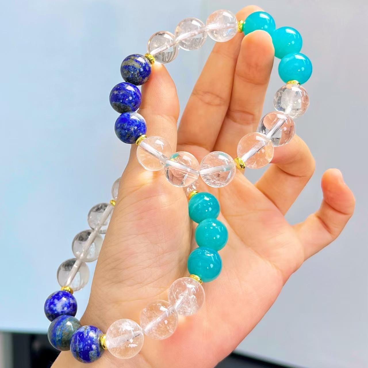 12Mm Retro Large Particle Natural Lapis Lazuli White Crystal Tianhe Stone Bracelet Bracelet.