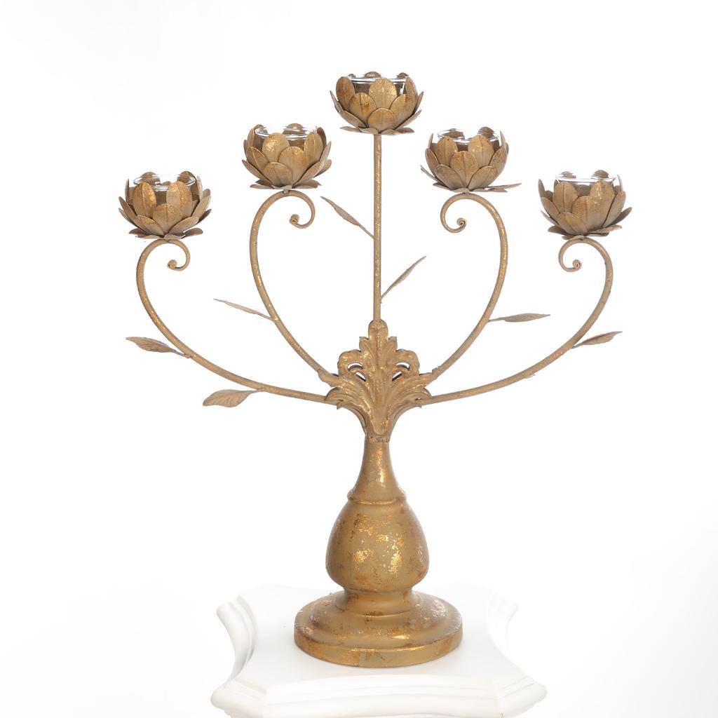 Goldener Kerzenständer für 5 Kerzen im Glamour Chic Stil