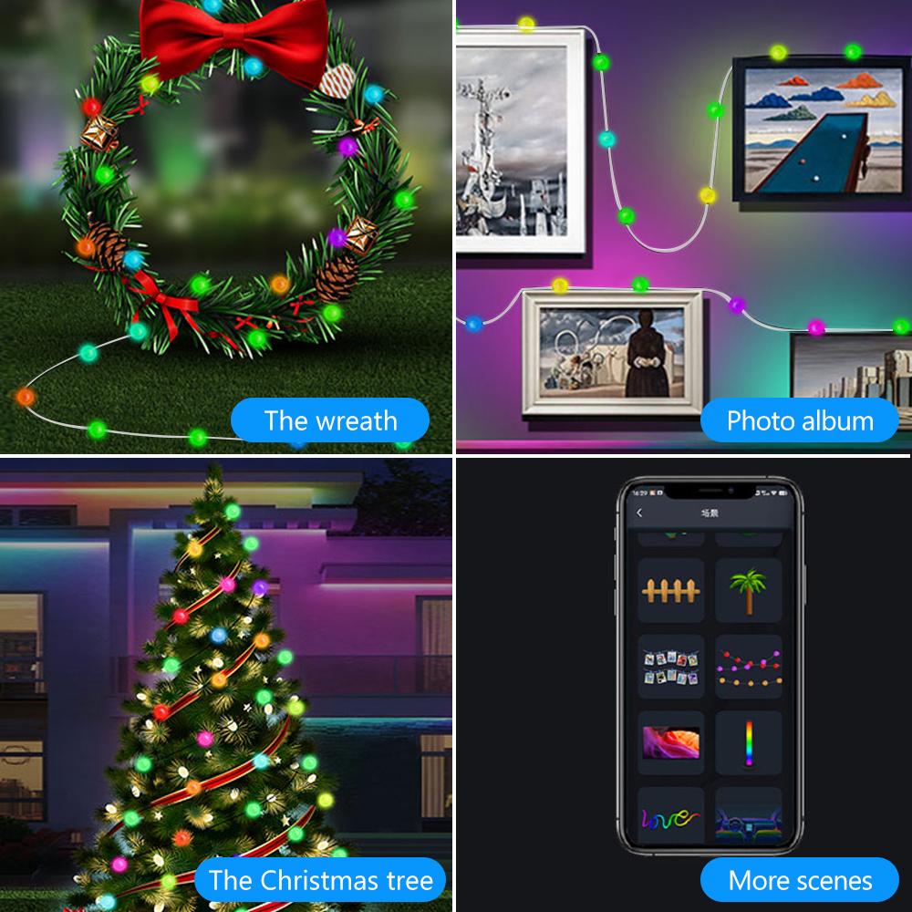 Intelligente RGB-Globus LED Garten Lichterkette 33ft Farbwechselnde Lichterkette Funkellicht für Outdoor-Party Weihnachtsdeko