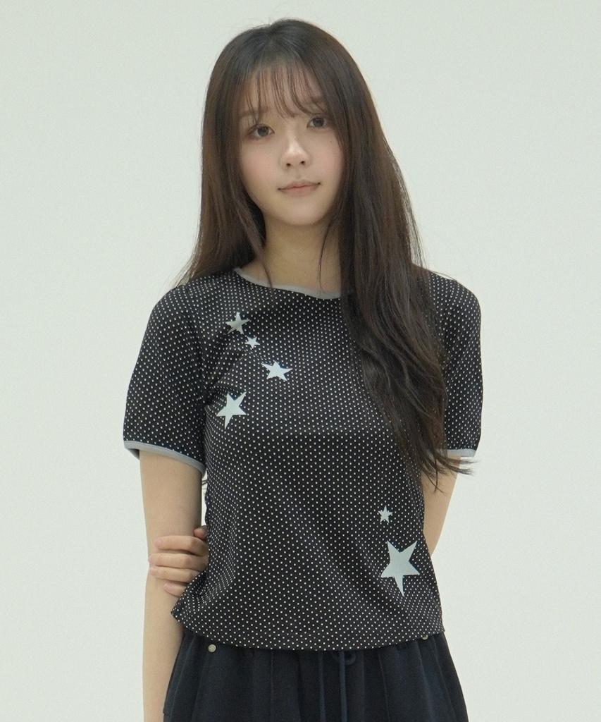 Eobdeulaepeuteu Dot Star Ringer Slim T-Shirts [Black]