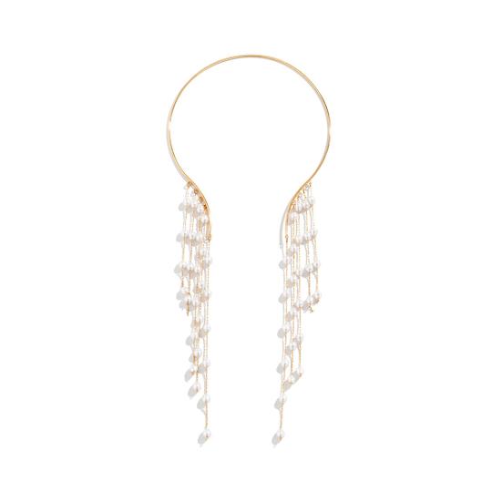 Dlouhý střapec Kovový otevřený choker Hvězda Imitace perlových korálků Střapec Límec Klíční kost Řetízek Náhrdelník Hrudník Tělové šperky pro ženy