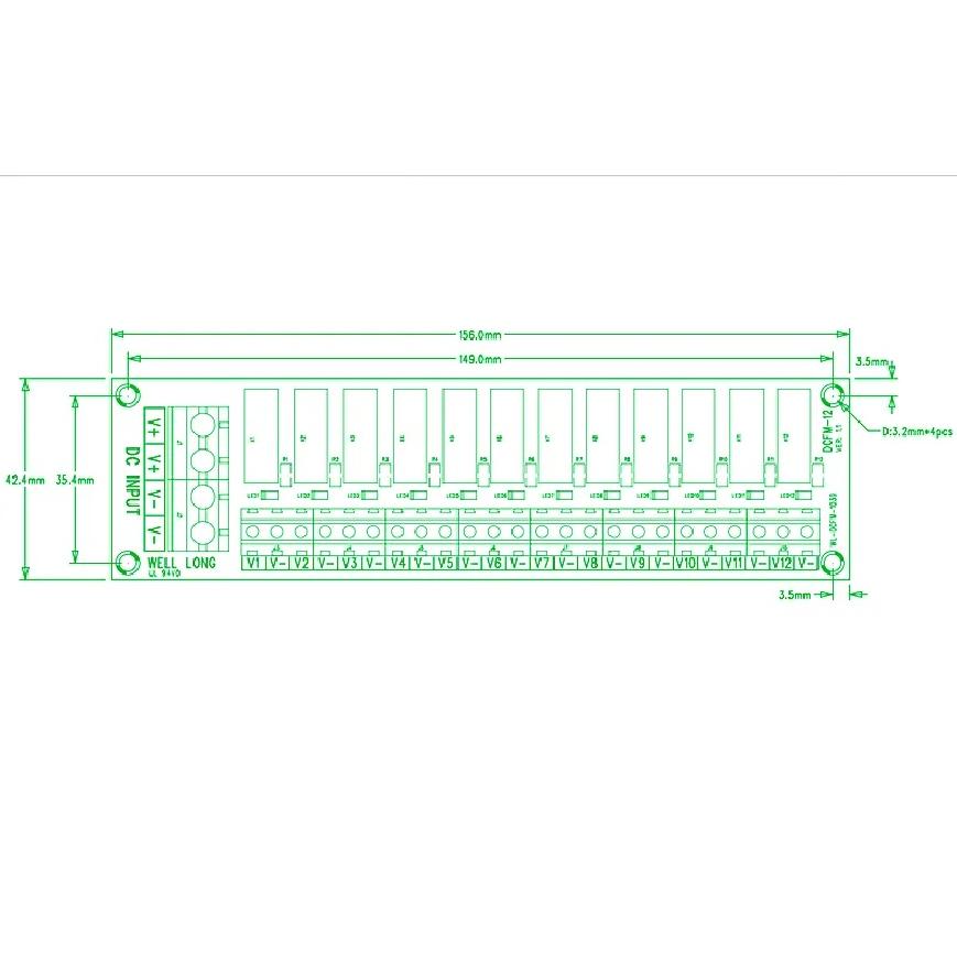 12 Position DIN Rail Mount DC Power Fuse Distribution Strip Module Terminal Block