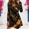 Women Plus Size V Neck Long Sleeve Tie Dye Printed A Line Dress