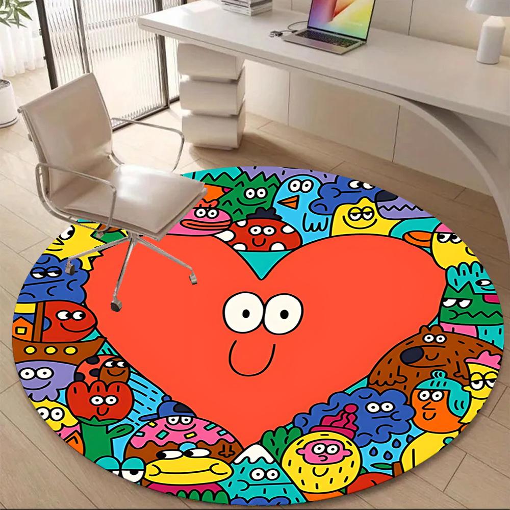 1pc Heart Characters Office Round Area Rug, Indoor Mat Suitable ForOffice, Under Office Chairs Bedroom Living Room Home Decor, Room Decot213
