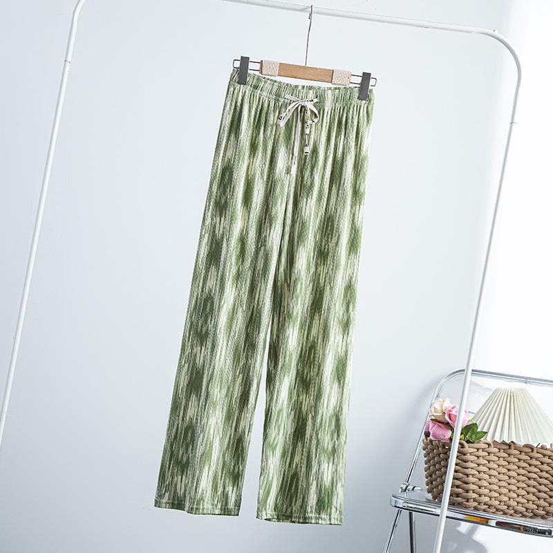 

Широкі штани Ice Silk. Жіночі штани. Літні тонкі драпіровані вільні прямі чорні повсякденні літні One Size зелений