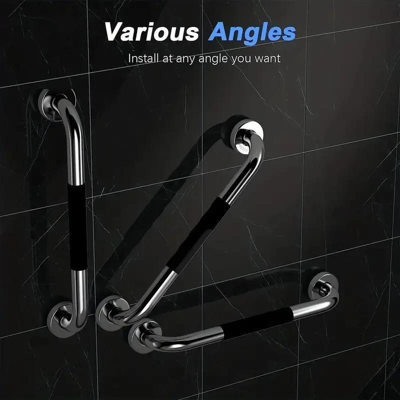 304 Stainless Steel Shower Handle with Non-Slip Silicone Grip,12/16 Inches PEnhances Bathroom Safety for Elderly & Disabled