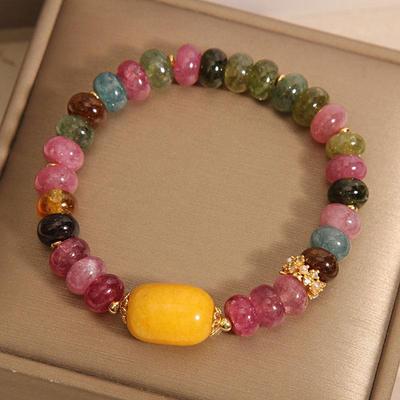 Nieuwe regenboog toermalijn en gele jade armband voor dames niche lichte luxe verfijnde armband parel jade armband accessoire