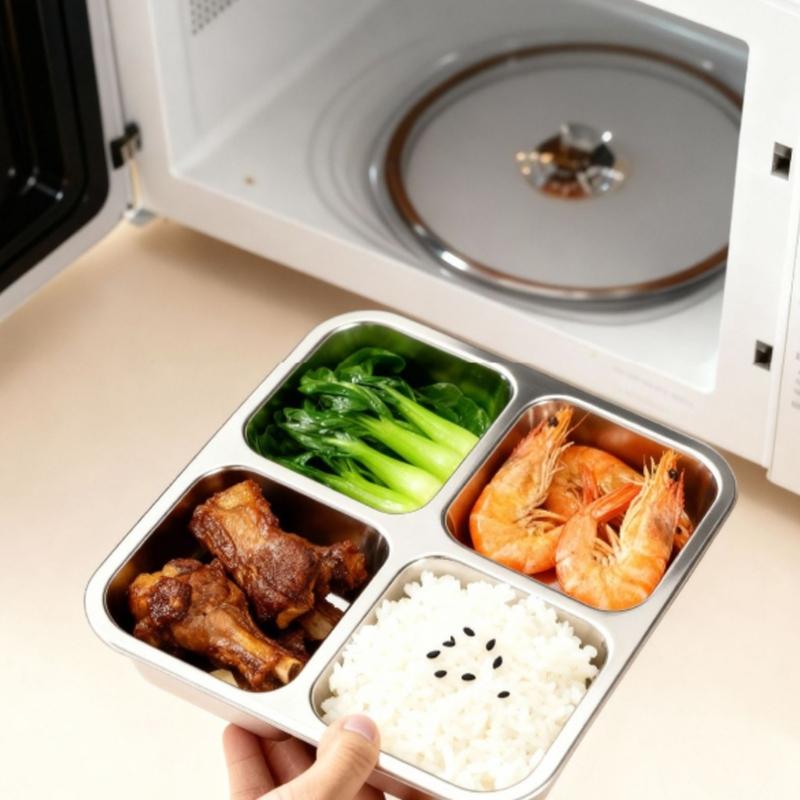 Contenitore Alimentare Ermetico Durevole a 4 Scomparti Acciaio Inossidabile 304 Contenitore per Alimenti per Adulti Bambini 720ML