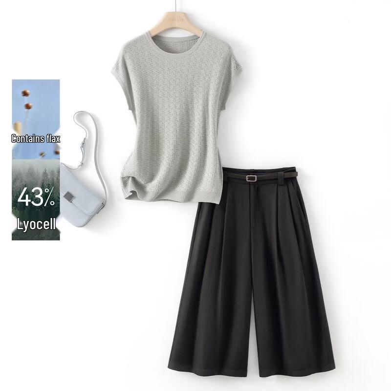 IHIMI Linen Lyocell Knit Capris Set for Women L