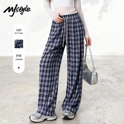 MJ STYLE Plaid Wide-Leg Casual Pants