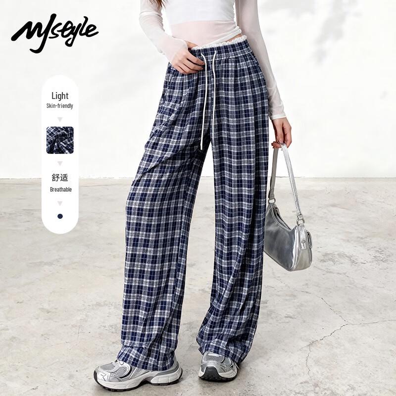 

MJ STYLE Plaid Wide-Leg Casual Pants L