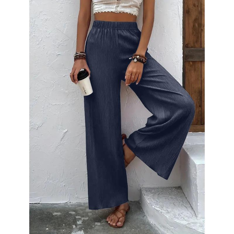New Women's Casual Pants Loose Crumpled Wide Leg High Waist Long Pants