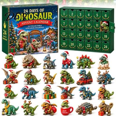 Creative Advent Calendar for Kids Dinosaur Calendar, 24Pcs Acrylic Ornament Set with Cute Ornaments Collection Dino Figures, Christmas Countdown Box,