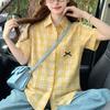 ZANZEA Women Grid Print Casual Turn Down Collar Short Sleeve Blouse