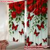 2D Flat Printing 2pcs Curtain Valentine's Roses and Butterflies Digital Printed Polyester Drapes All Season Party & Holiday