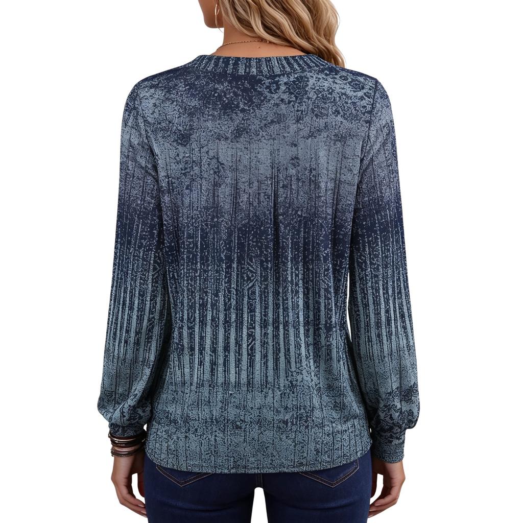 Women's Vintage Printed Cotton-Like Top for Casual Everyday Wear