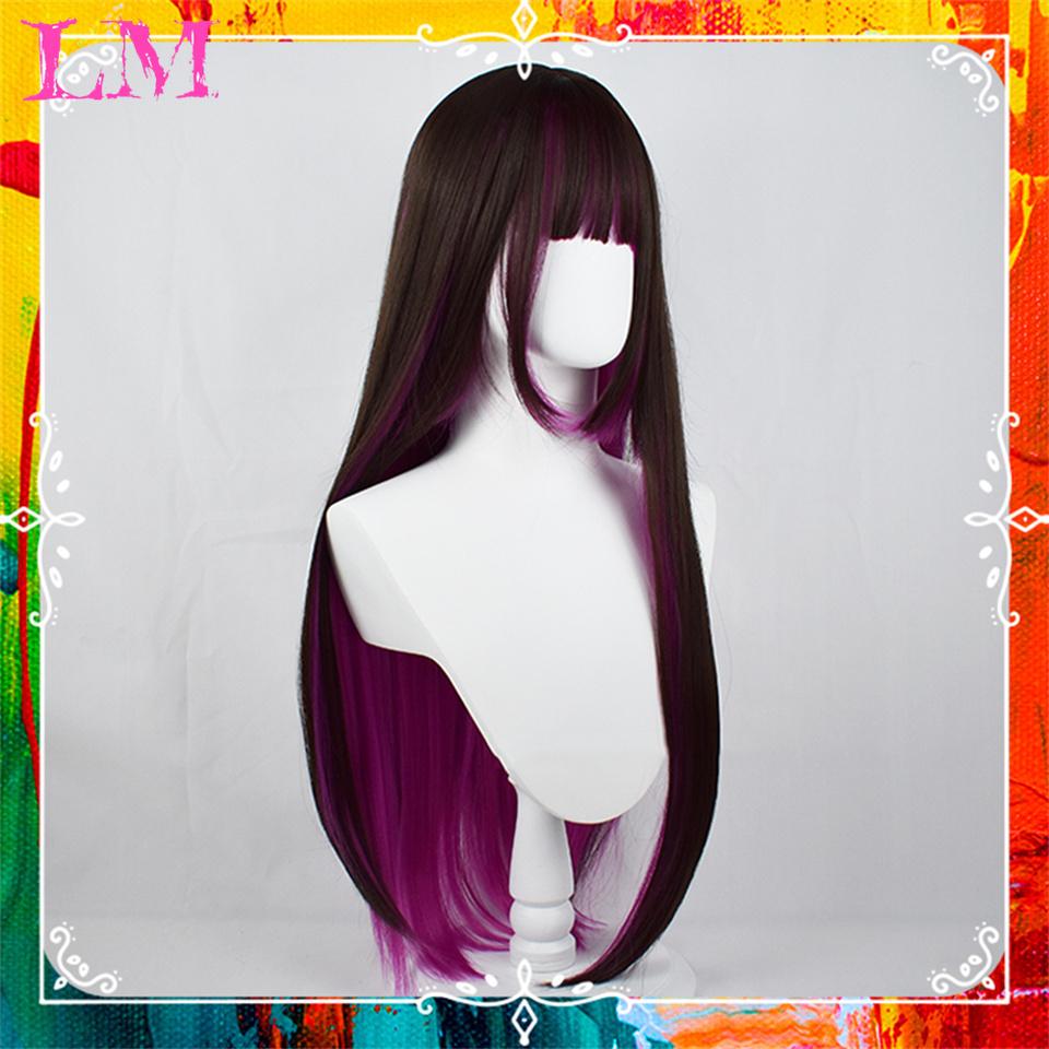 LM Black And Rose Straight Hair Wig Synthetic Long Wavy Wigs with Bangs for Women Cosplay Natural High Temperature Fiber