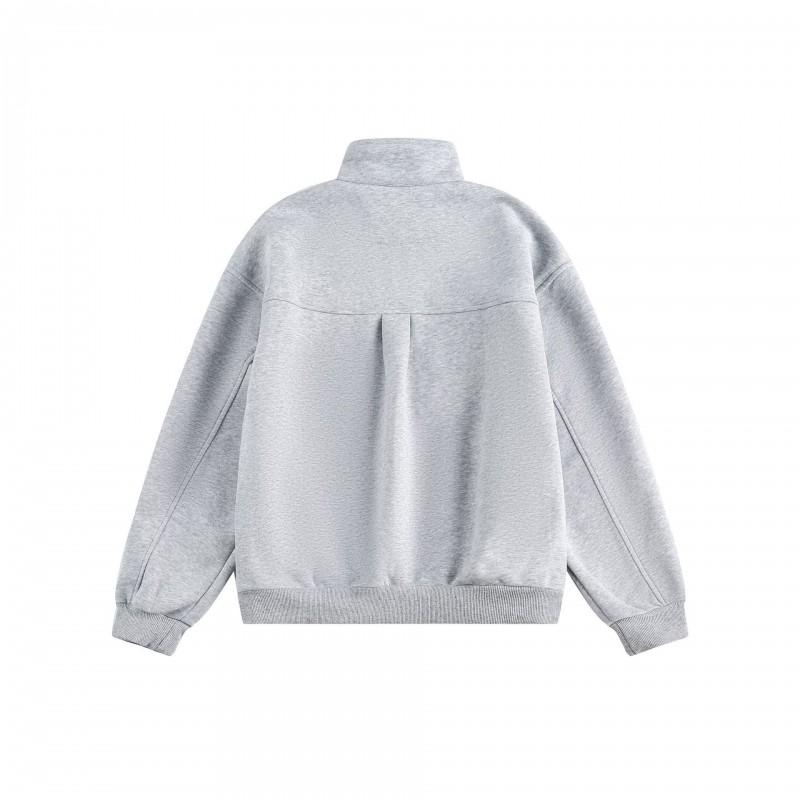 Unisex Retro Plaid Stand Collar Zip-Up Hoodie Jacket Casual Oversized Sweatshirt