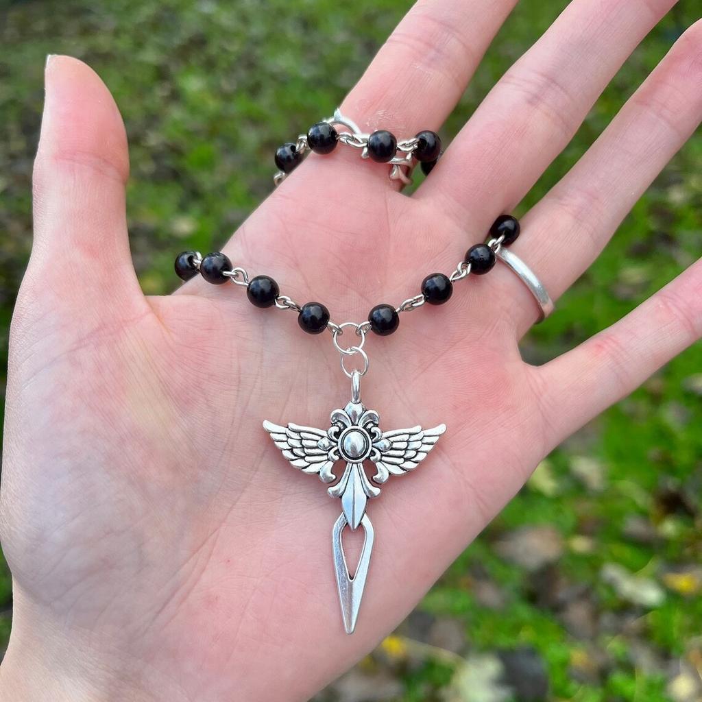 Gothic Black Rose Sword Necklace - Punk Vintage Cross Pendant Necklace - Factory Direct Wholesale Jewelry