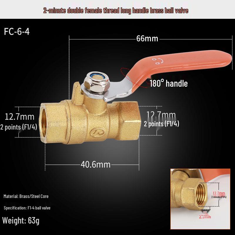 Copper Ball Valve, Female to Male, Multiple Thread Sizes, Quick Open Long Handle for Tap Water Pipe.