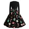 Women's Casual Fashion Round Neck Christmas Printed Vintage Dress