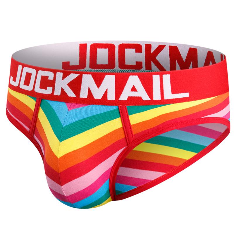 

Трусы JOCKMAIL, модное мужское нижнее белье в полоску с принтом радужного цвета, спортивные дышащие шорты с низкой талией, повседневные повседневные домашние трусы XXL красный