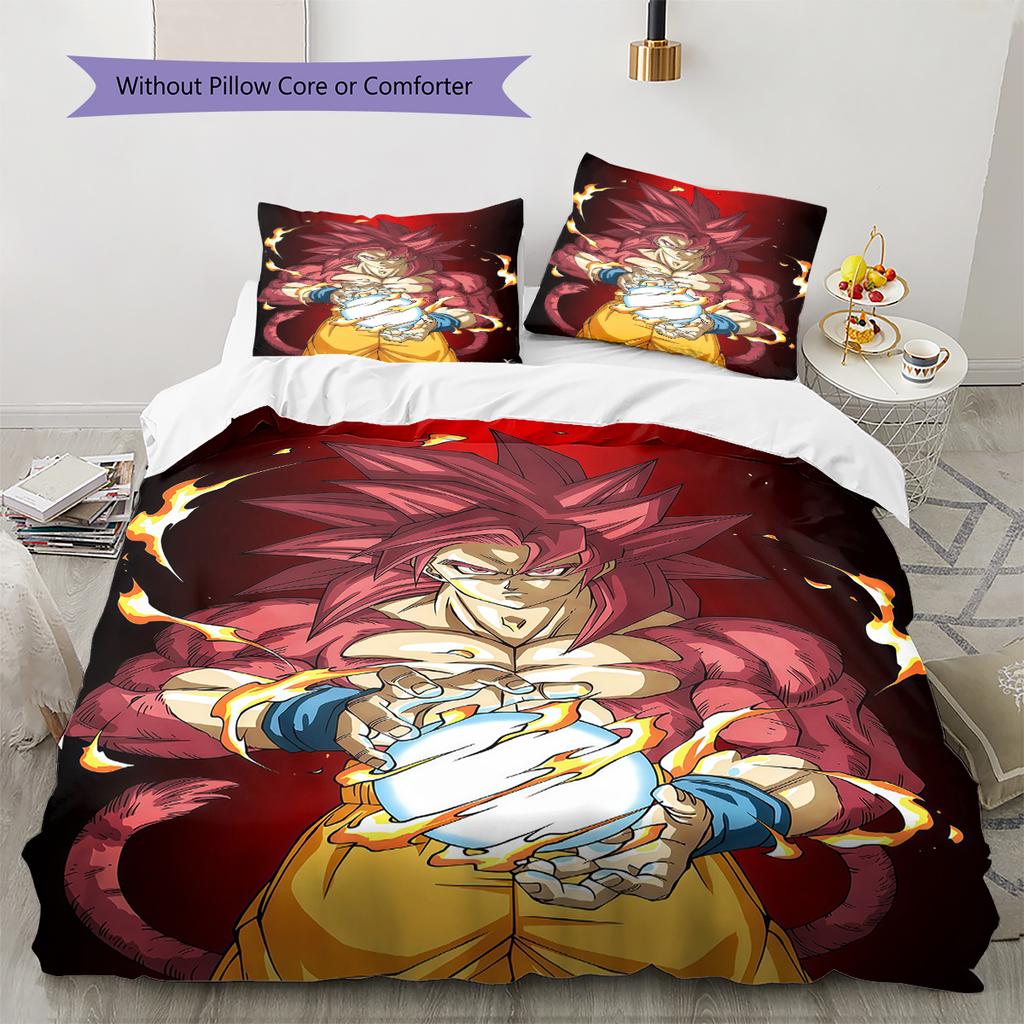 Son Goku Pattern Bedding,Quilt Set Quilt Cover Pillowcase Home Birthday Gift (1 * Duvet Cover + 2 * Pillowcase, Without Core)