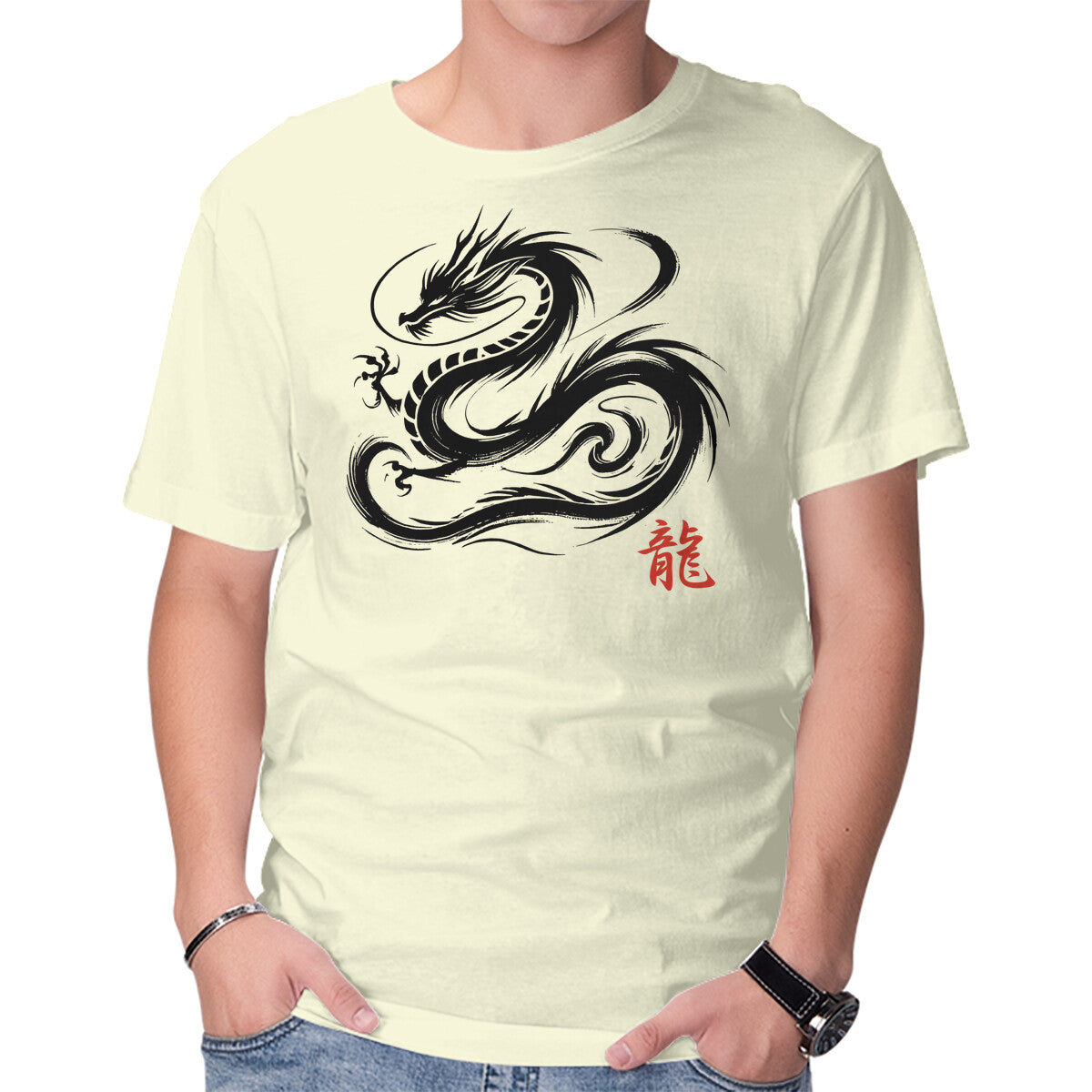 Unisex Crew Neck T-Shirt Dragon Ink Brush Graphic Short Sleeve Casual Tee XXL