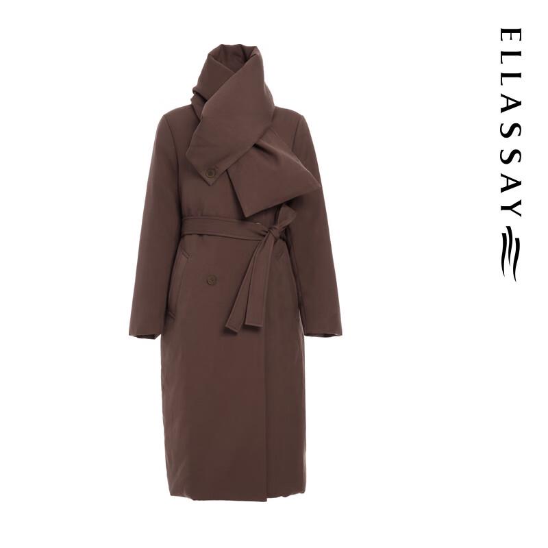 ELLASSAY Women's Lyocell Scarf Lapel Long Down Jacket