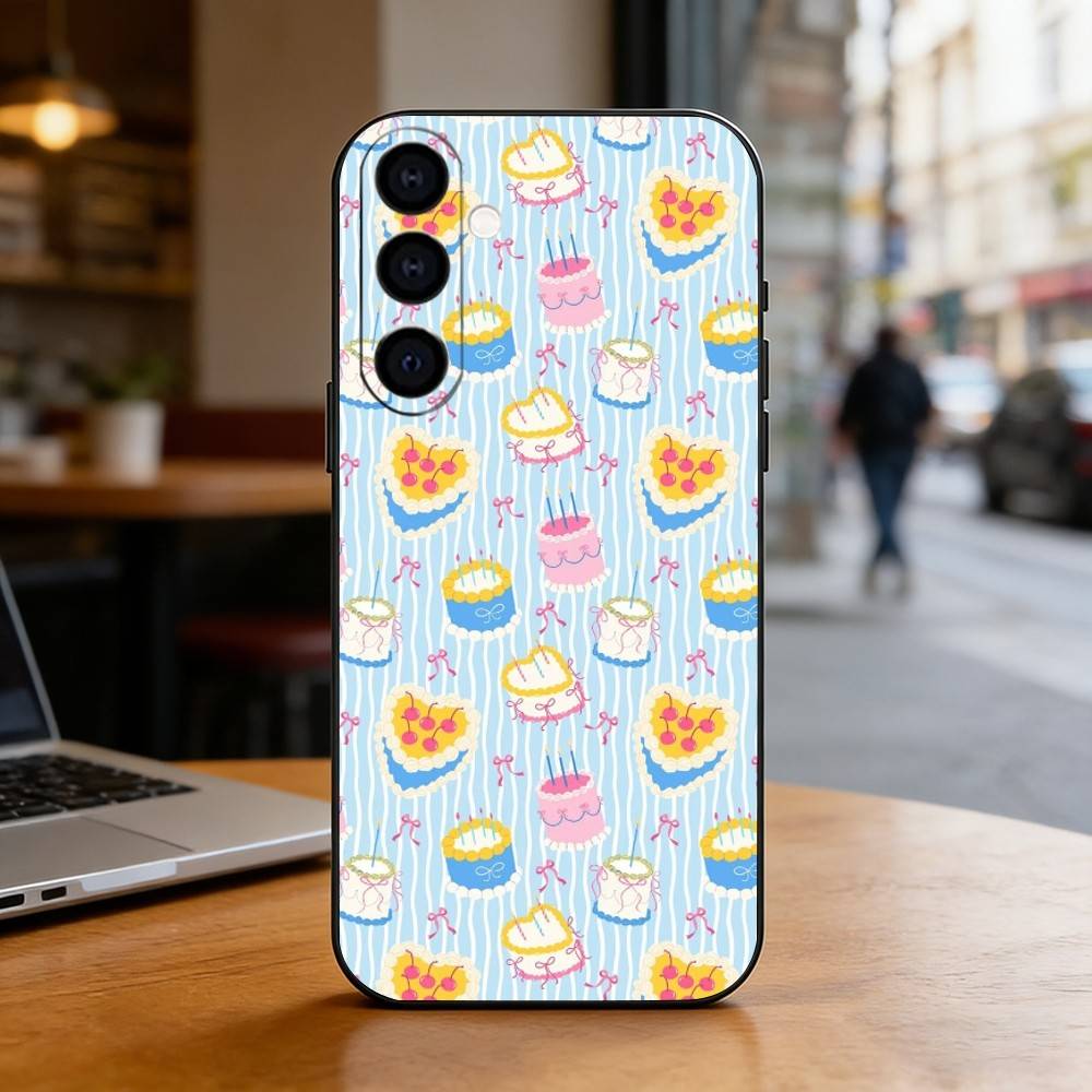 INS Cream Strawberry Cake Cartoon Cute Phone Case Black Silicone Soft For Samsung Galaxy A73,A72,A71,A70,A53,A52,A51