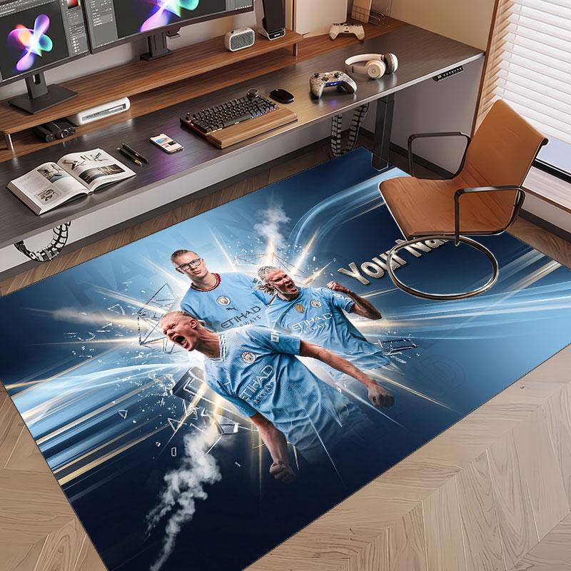 Custom Rug Erling Haaland Pattern Print Name Text Soft Non‑Slip Floor Carpet for Home Indoor Decoration