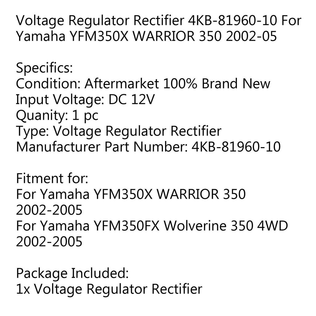 Voltage Regulator Rectifier 4KB-81960-10 For Yamaha YFM350X WARRIOR 350 2002-05