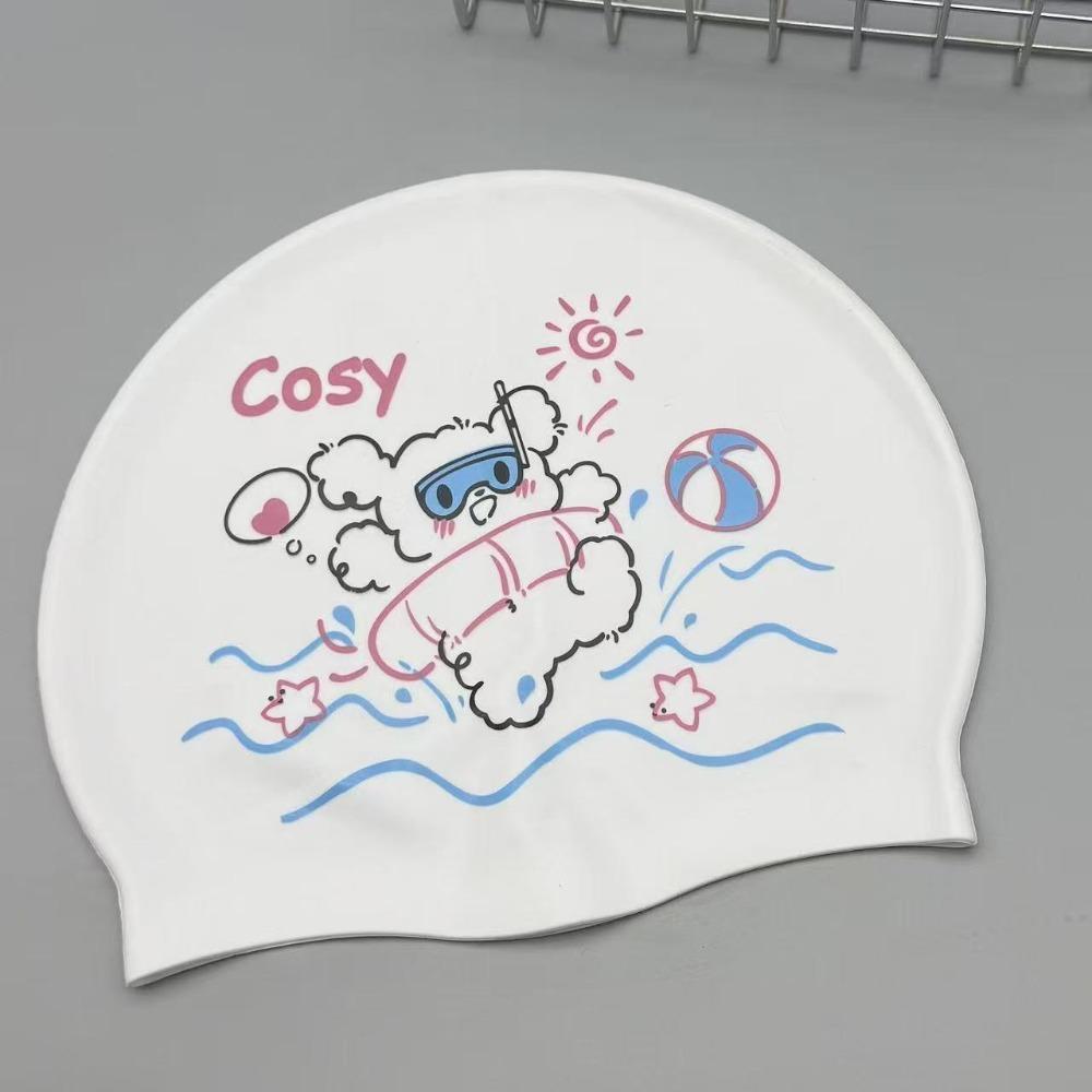 Comfortable Swimming Caps Cartoon Cat Swim Caps Water Sports Silicone Swim Caps Pool Accessories white swim ring