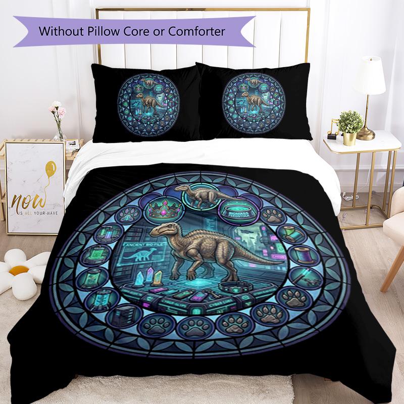 CyberDinosaur Laboratory Pattern Bedding,Quilt Set Quilt Cover Pillowcase Home Birthday Gift (1 * Duvet Cover + 2 * Pillowcase, Without Core)