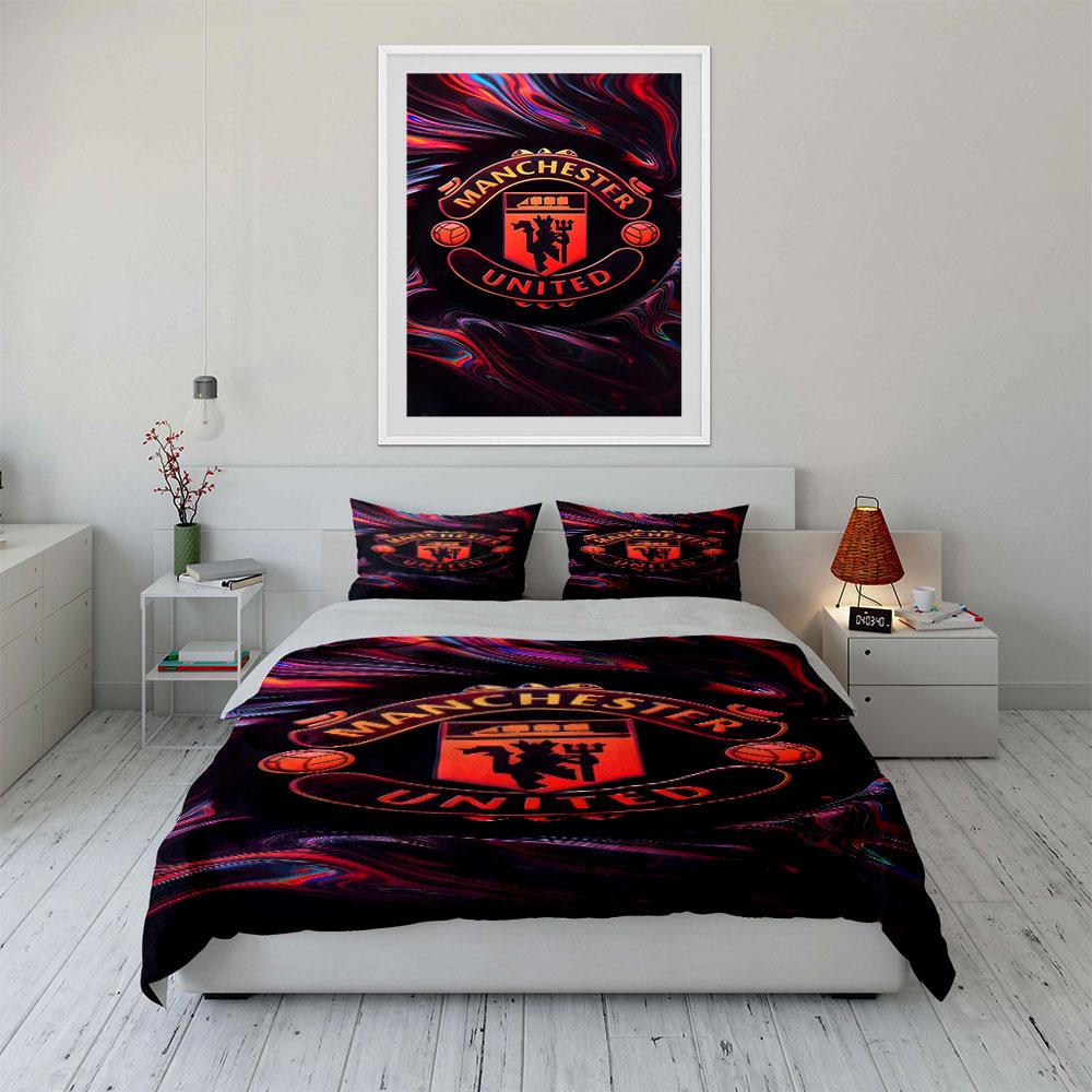 Conception du logo de Manchester United. Ensembles de literie Ensembles de housses de couette Housses de couette Taies d'oreiller(1 * Housse de couette 2 * Taies d'oreiller sans couette)