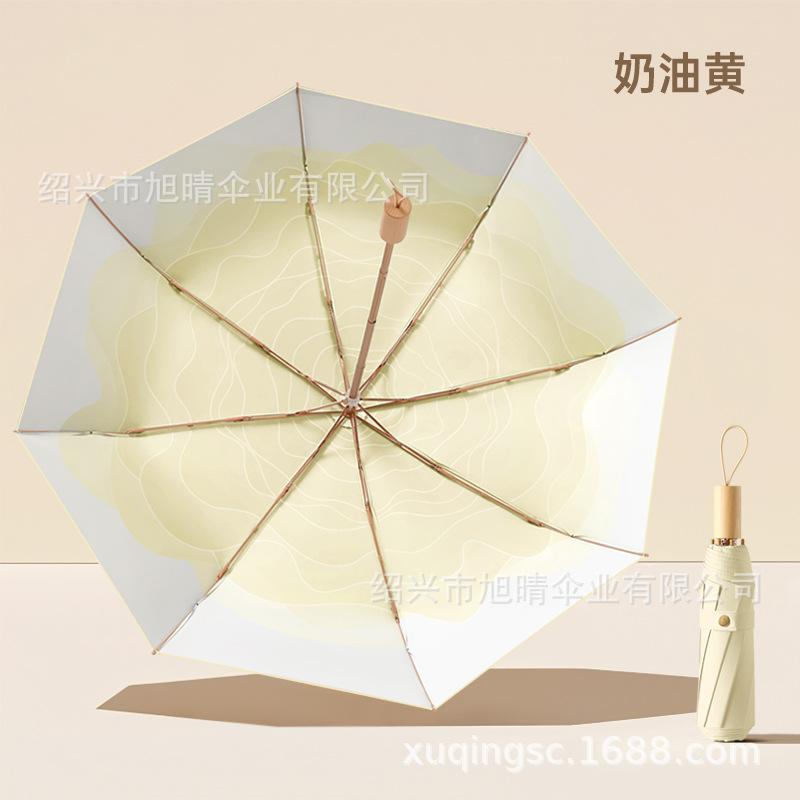 Small Fresh Folding Umbrella Color Glue Sunscreen Umbrella Wooden Handle Three-fold Umbrella Hand Open Sun Umbrella