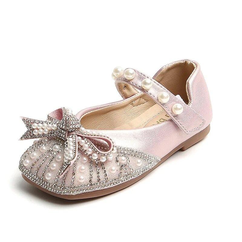 

Water Diamond Pearl Bow Princess Shoes Girl Soft Sole Leather Shoes Children s Non-Slip Kindergarten School Performance Shoes
