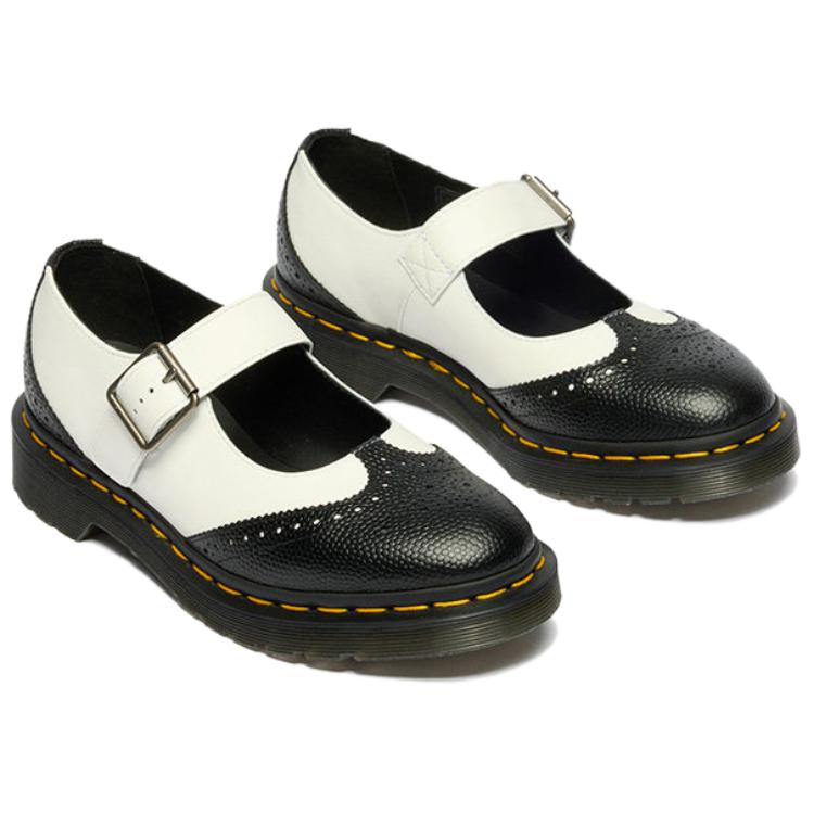 Dr. Martens Originals Simple Elegant Chunky Heel Mary Jane Shoes 3cm Women shoes Black White 42345001