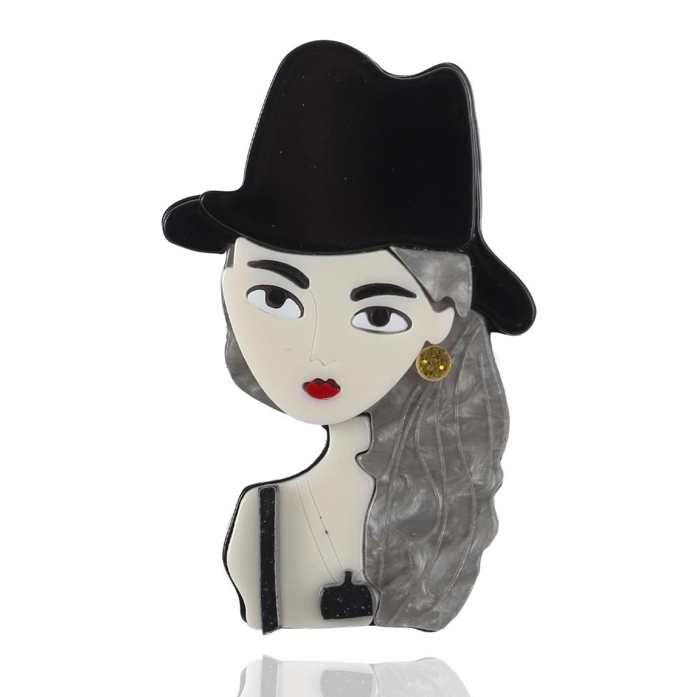 New Design Unique Lady Figure Acrylic Brooch Pins For Women Girls Brooches Pins Lapel Badges Bag Decorations Party Dress Jewelry