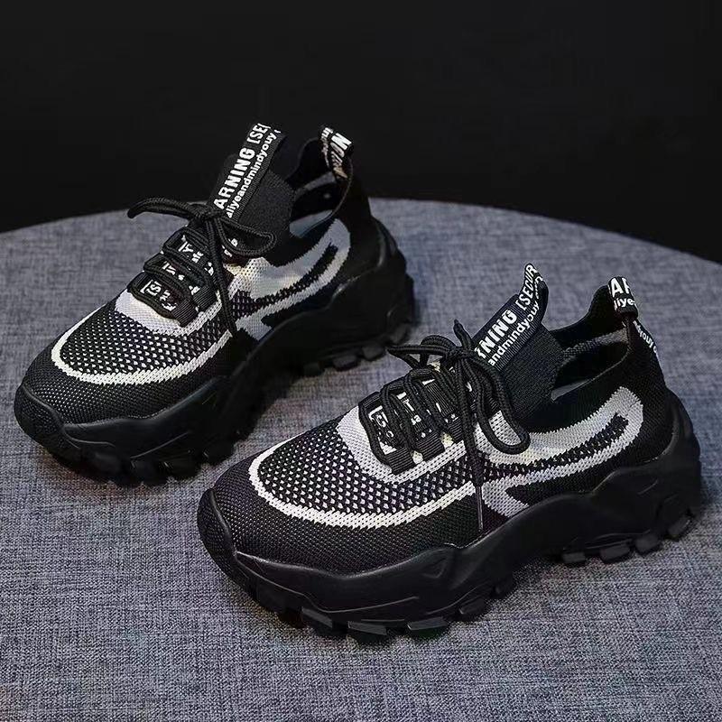 Women's sports shoes spring new fly-woven breathable casual shoes fly-woven heightening dad shoes women's shoes