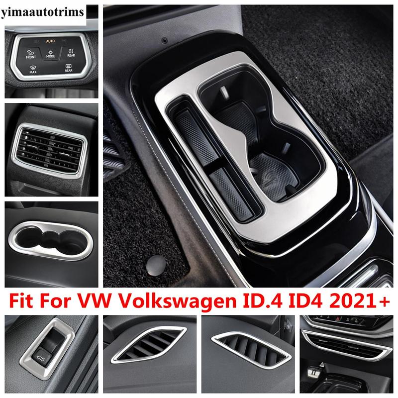 For VW Volkswagen ID.4 ID4 - 2025 Car Gearbox Water Cup Holder Panel Head Light Air Cover Trim Stainless Steel Accessories