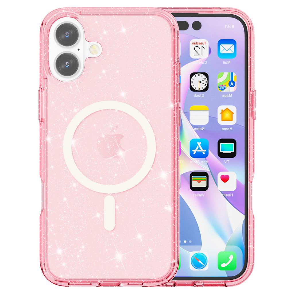 For iPhone 16 Case Compatible with MagSafe Sparkly Glitter PC+TPU Phone Cover