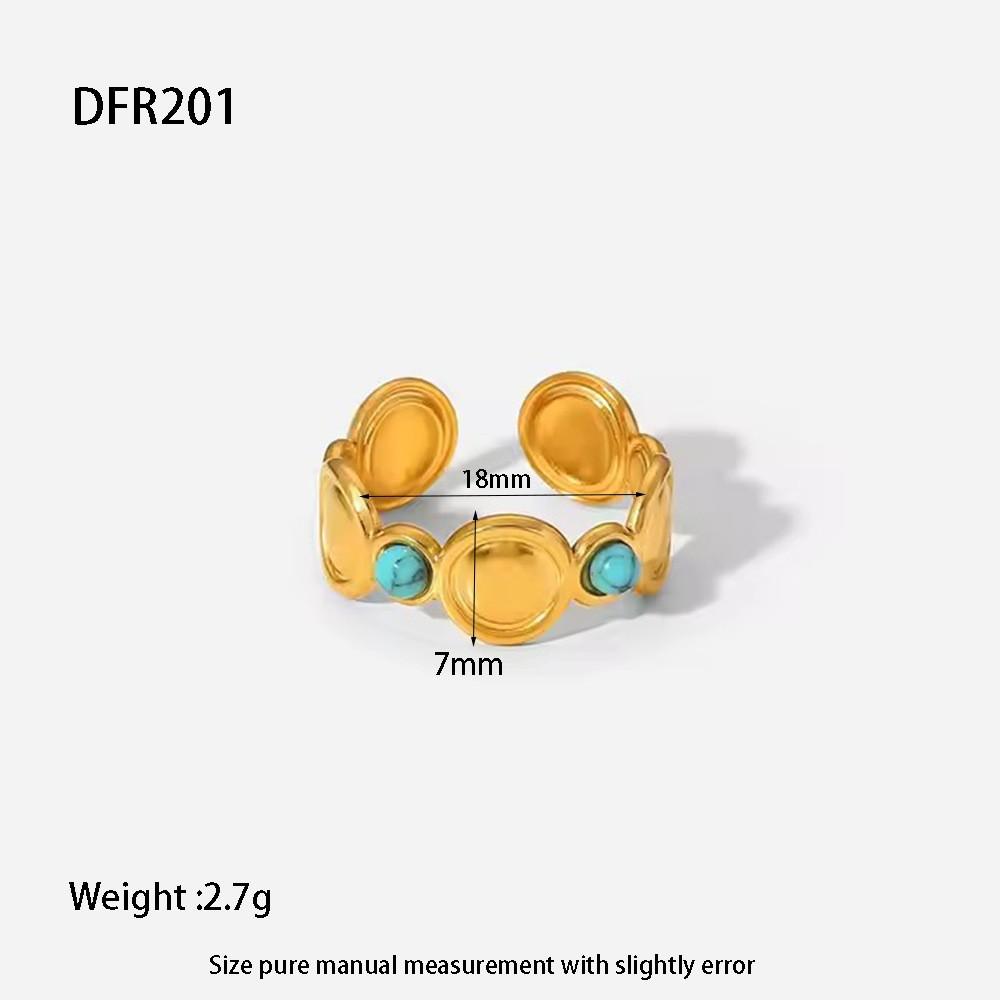 ins light luxury turquoise stainless steel open ring electroplated 18K gold natural stone flower jewelry women