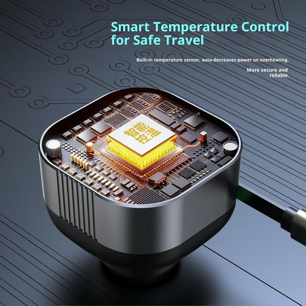 GE03 Voltage Display Car Charger with Retractable Cable and Ambient Light PD 65W Fast Charging Adapter