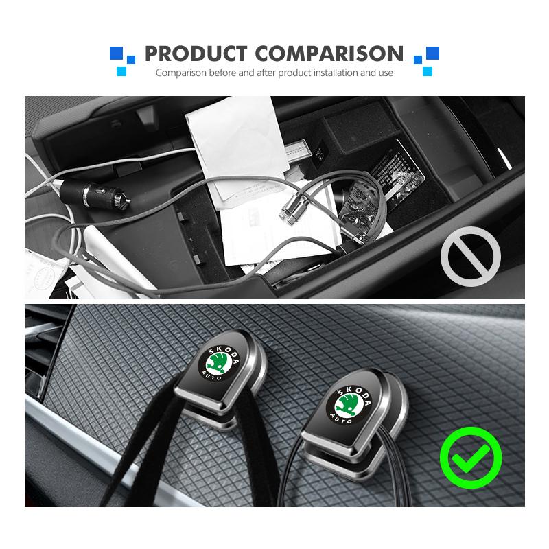 FFRP2 For Skoda Car Hook Organizer Storage Hanger USB Cable Headphone Key Storage Adhesive Hooks Fabia Kamiq Superb Scala Enyaq-iV MK3